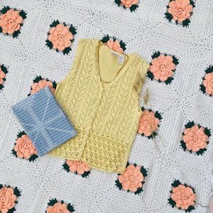 vintage crochet butter yellow knit sweater vest